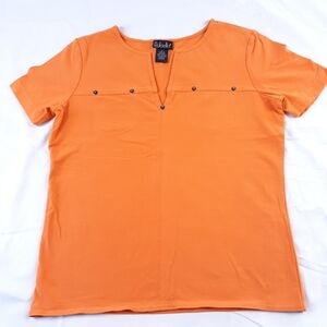 Rafaella Short Sleeve Orange V-Neck Blouse Size Small